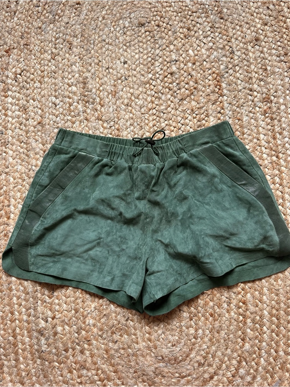 HM Genuine Leather Suede Green Shorts - Picture 2 of 7